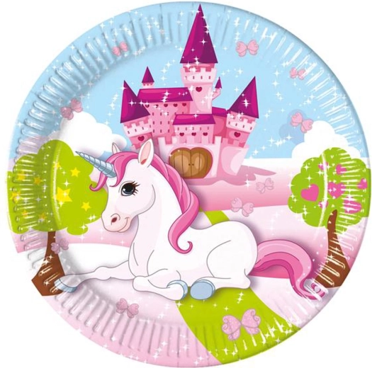 Piatti di carta Unicorno 20 cm, 8 pz