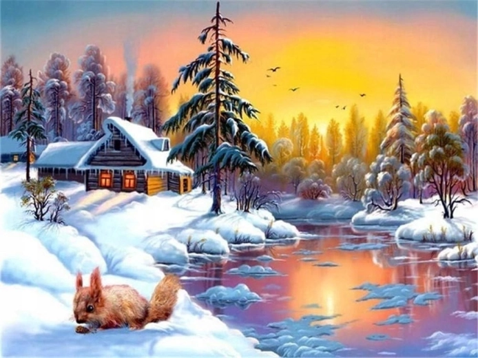 Norimpex Dipingi con i numeri Scoiattolo in inverno 40 × 50 cm