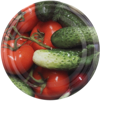 Set di coperchi metallici per conserve 66 mm con motivo cetriolo e pomodoro, 10 pz