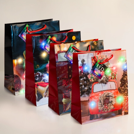 Borsa regalo di carta con 10 luci LED colorate - 1 pezzo