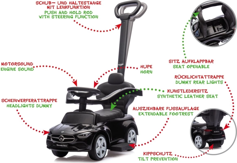 Cavalcabile per bambini Mercedes-Benz C-Class 3 in 1 nero