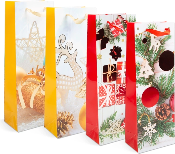 Sacchetto regalo natalizio in carta per bottiglia - 1 pezzo