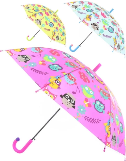 Ombrello automatico per bambini con gufetti 83 × 66 cm - 1 pezzo