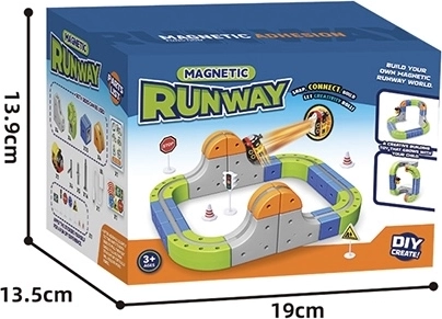 Pista automobilistica magnetica colorata con trenino, 55 pezzi