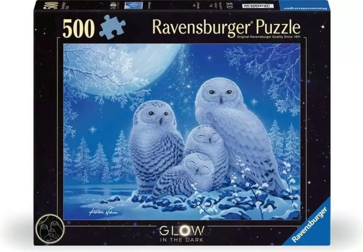 Puzzle fosforescente Ravensburger Gufi all’alba della luna – 500 pezzi