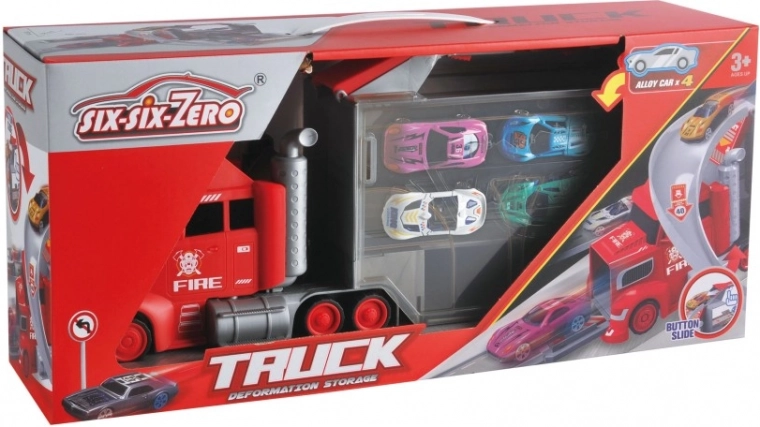 Set di gioco camion con catapulta e 4 macchinine