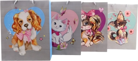 Sacchetto regalo in carta con motivo di cagnolino o gattino