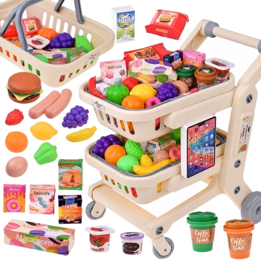 Carrello della spesa per bambini 2 in 1 con alimenti e tablet interattivo