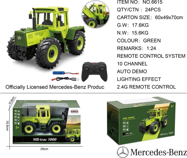 Trattore verde Mercedes-Benz radiocomandato 1:24