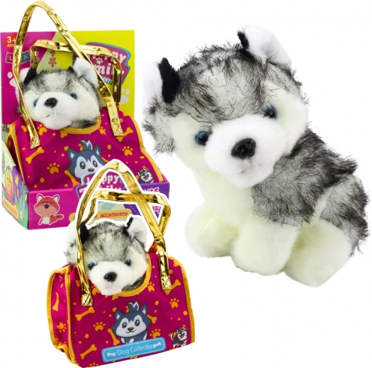 Cane Husky di peluche nella borsa