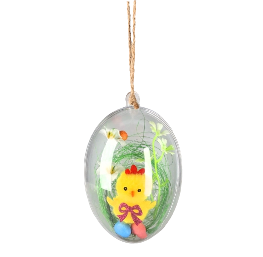 Decorazione pasquale sospesa pulcino in sfera trasparente, set 12 pz