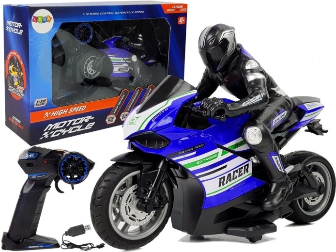 moto da corsa RC 2,4 GHz, portata 35 m, blu