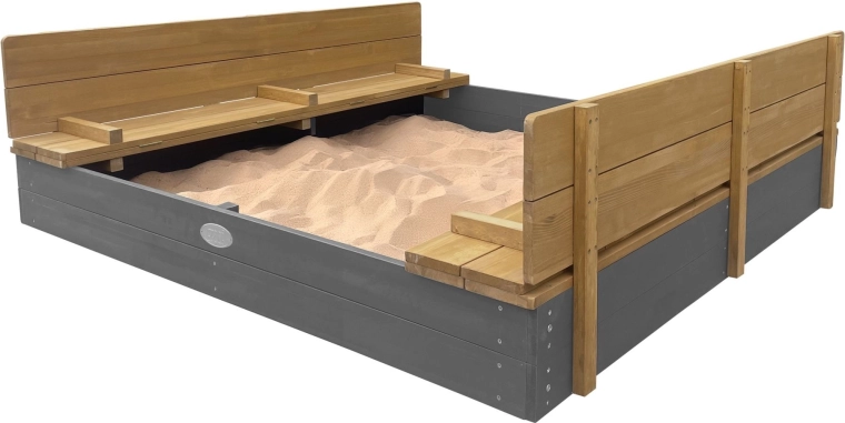 Sabbiera AXI XXL Ella 150 × 150 con coperchio richiudibile e panche grigia