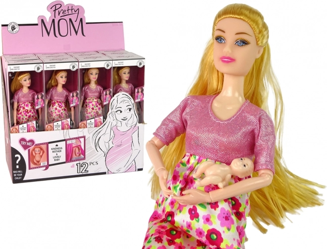 Bambola Incinta in Abito Rosa con Fiori