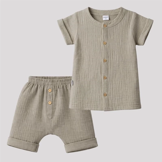 Camicia e shorts in mussola per bambini NEW BABY, beige, 12–18 mesi