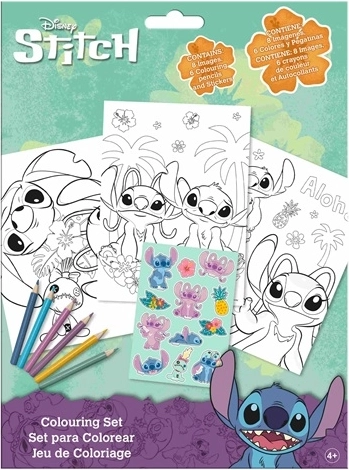 Disney Stitch set da colorare con matite colorate e adesivi