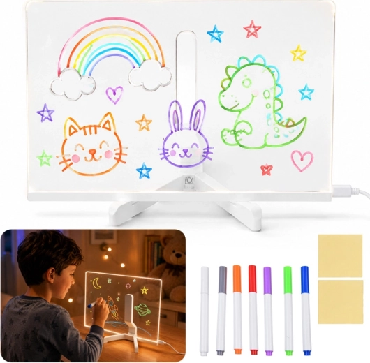 Lavagna acrilica LED retroilluminata per disegnare e scrivere con 7 pennarelli e supporto