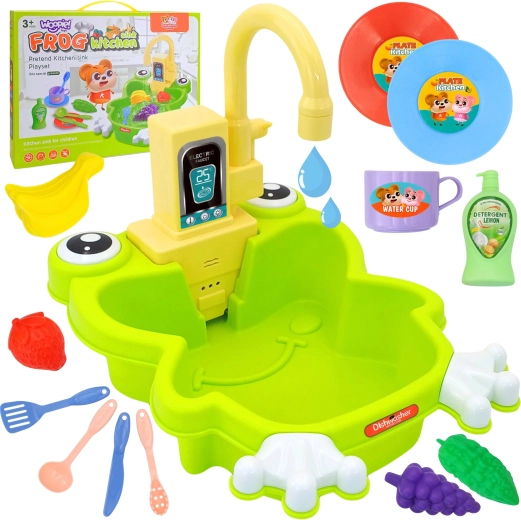 Lavello per bambini Ranocchia con acqua corrente WOOPIE, 14 pezzi