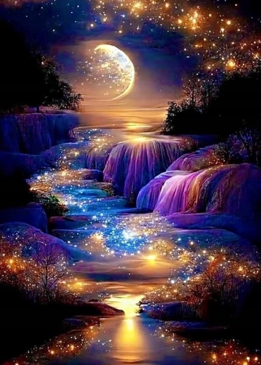 Pittura diamantata Luna – paesaggio dorato 30 × 40 cm