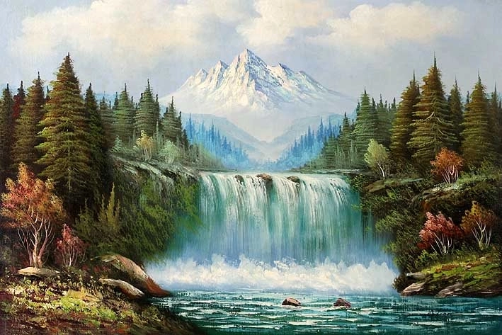 Pittura diamantata paesaggio con cascata e montagna 30 × 40 cm