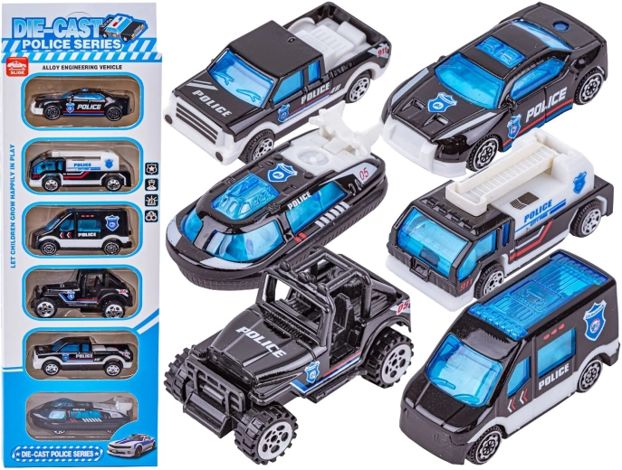 Macchinine della polizia in metallo 1:64 – set da 6 pz