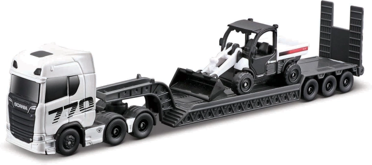 Set Maisto di mini macchine da lavoro con grande trattore stradale Scania 770S, Toolcat 5600 e benna