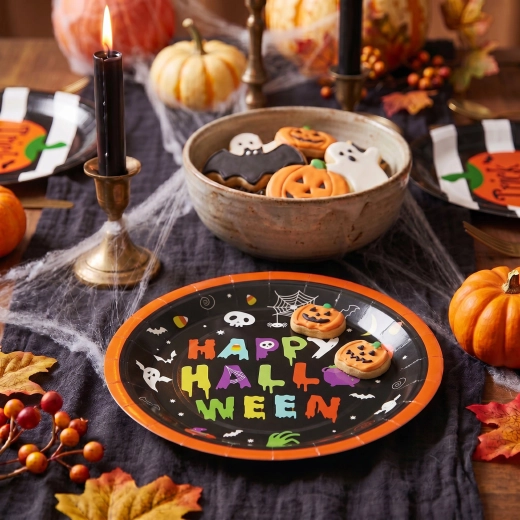 Piatti di carta Halloween Happy Halloween, rotondi, 23 cm, 8 pz.
