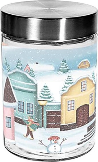 Barattolo in vetro per biscotti TORO 1100 ml con motivo del villaggio