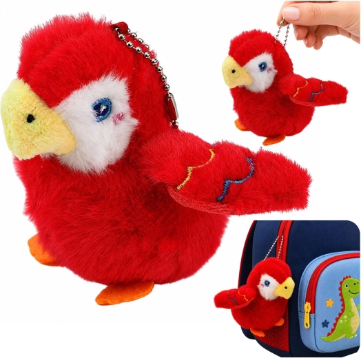 Pappagallo di peluche su portachiavi con moschettone rosso 9 cm - 1 pezzo