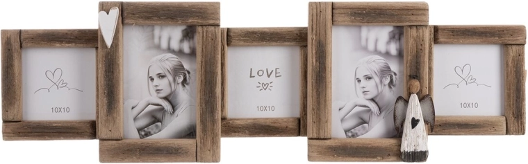 Cornice portafoto collage in paulonia per 5 fotografie beige