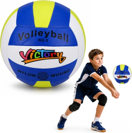 Pallone da pallavolo da allenamento blu-bianco-giallo, misura 5 (22 cm)