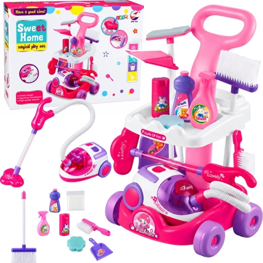 Grande carrello delle pulizie per bambini con molti accessori e misurini