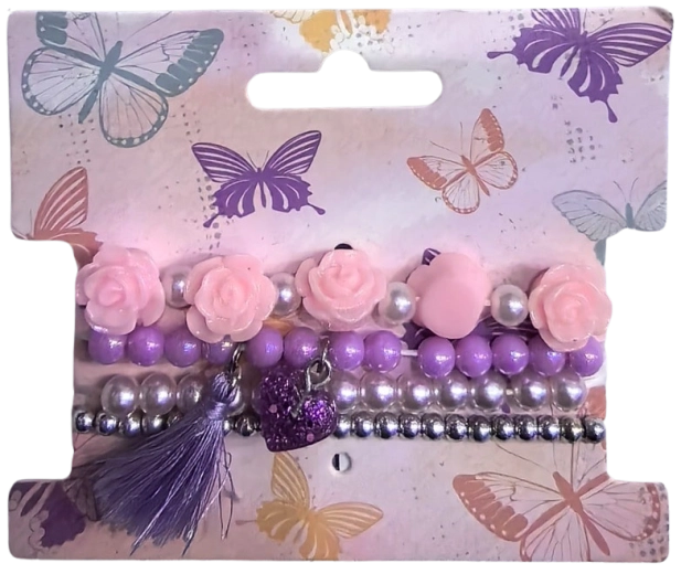 Set di braccialetti con perline Pink con fiori, 4 pz