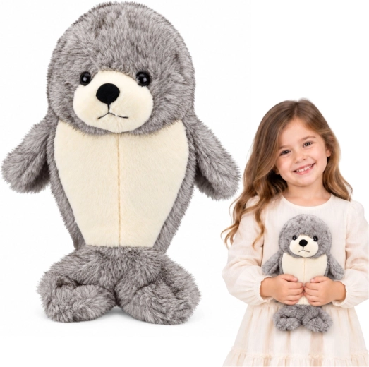 Peluche foca da coccolare grigio-bianco 30 cm