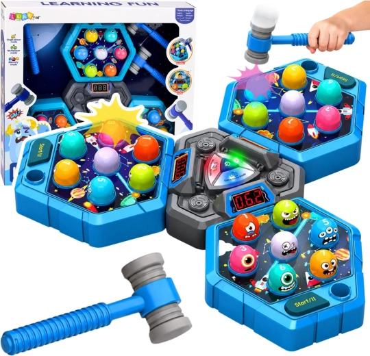 Gioco elettronico di prontezza Whack-a-mole per 1–3 giocatori con effetti luminosi e martelletti