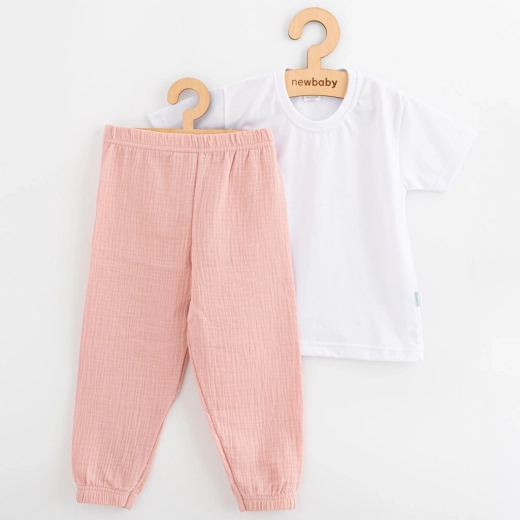 Completo estivo in cotone per bambini con maglietta e pantaloni in mussola New Baby Kindergarten rosa