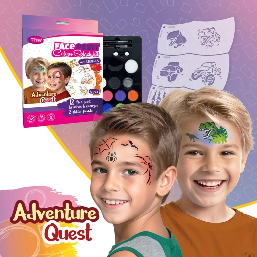 TyToo Adventure Quest set per dipingere il viso con 6 stencil Mosaic