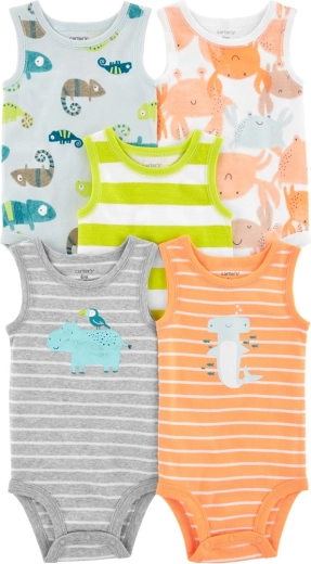 CARTER'S body da bambino senza maniche stripes animals 5 pz – 3m