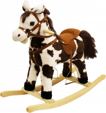 Cavallo a dondolo in peluche con suoni e movimento, pezzato