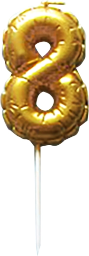 Candela per torta numero 8 dorata con picchetto 6 cm TORO