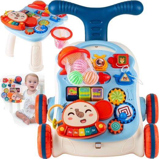 Girello spingibile 5 in 1 con tavolino e pianoforte – blu