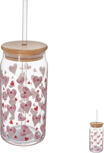 Bicchiere con coperchio in bambù e cannuccia 0,5 l (mix), 1 pz