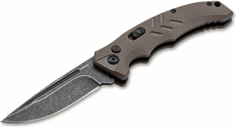 Coltello tattico automatico Böker Plus Intention II Coyote, D2, stonewash, G10