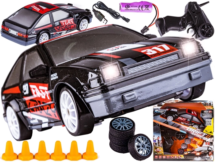 Auto RC drift 1:24 4WD 2,4 GHz nero - 1 pezzo