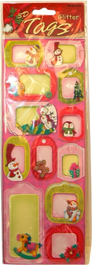 Etichette regalo natalizie 3D con glitter – set da 12 pezzi, mix di motivi
