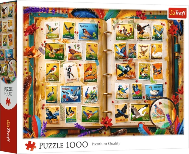 Puzzle Trefl da 1000 pezzi – atlante degli uccelli – collezione di francobolli