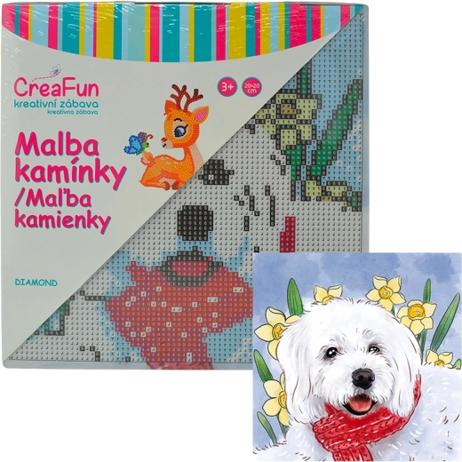 Pittura diamantata – cane bianco 20 × 20 cm