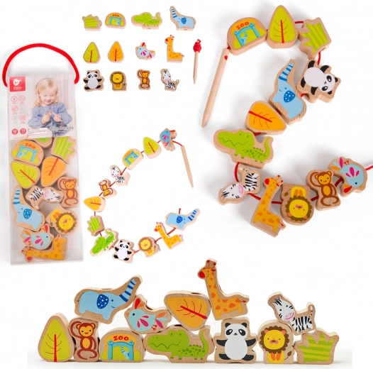 Perline in legno da infilare Zoo Classic World, 13 pezzi
