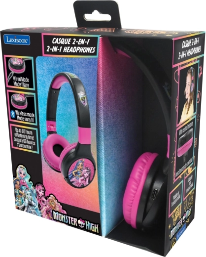 Lexibook cuffie per bambini pieghevoli 2 in 1 Bluetooth MONSTER HIGH con limitazione del volume