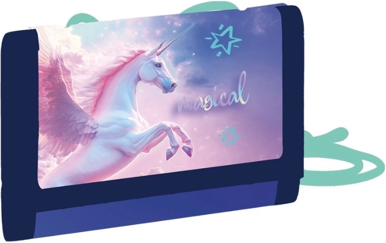 Portafoglio tessile per bambini Pegaso da collo con chiusura in velcro